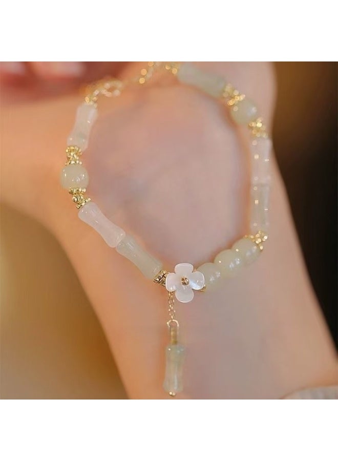 ممتاز سوار يده الخيزران من اليشم بالزهرة - مجوهرات صينية أنيقة للحظ للسيدات - Image 1